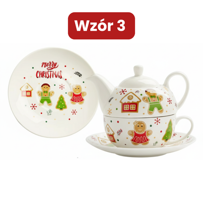 Zestaw świąteczny dzbanek z filiżanką i talerzykiem