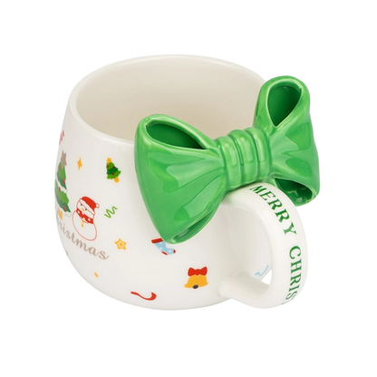 Kubek świąteczny z kokardą - zestaw z łyżeczką w pudełku