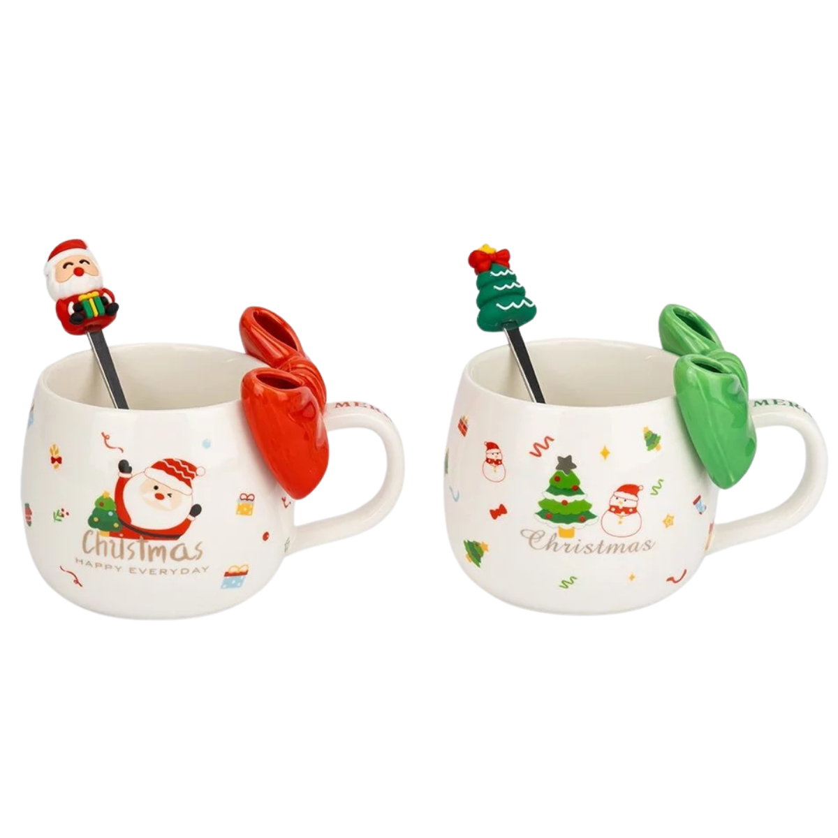 Kubek świąteczny z kokardą - zestaw z łyżeczką w pudełku