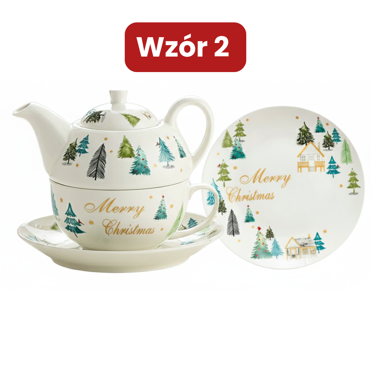 Zestaw świąteczny dzbanek z filiżanką i talerzykiem