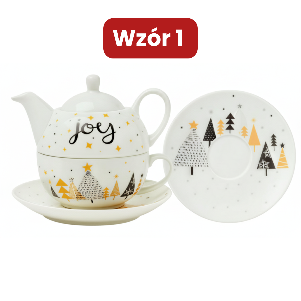 Zestaw świąteczny dzbanek z filiżanką i talerzykiem