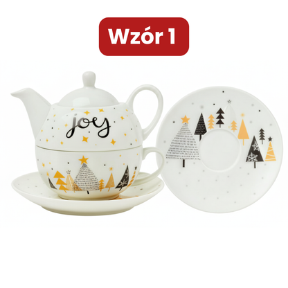 Zestaw świąteczny dzbanek z filiżanką i talerzykiem