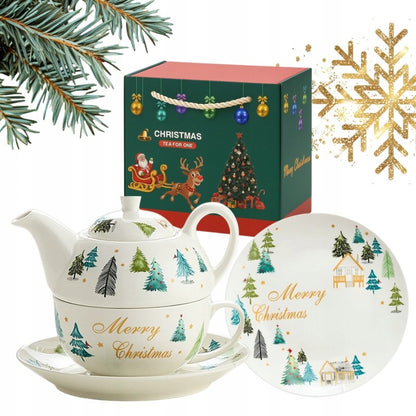 Zestaw świąteczny dzbanek z filiżanką i talerzykiem