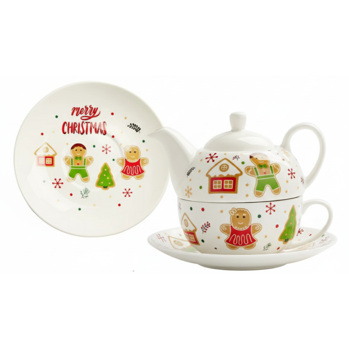 Zestaw świąteczny dzbanek z filiżanką i talerzykiem