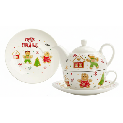 Zestaw świąteczny dzbanek z filiżanką i talerzykiem