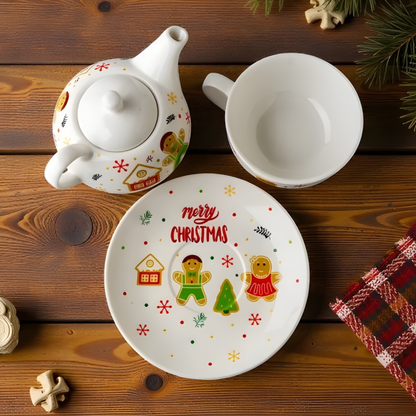Zestaw świąteczny dzbanek z filiżanką i talerzykiem