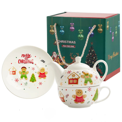 Zestaw świąteczny dzbanek z filiżanką i talerzykiem