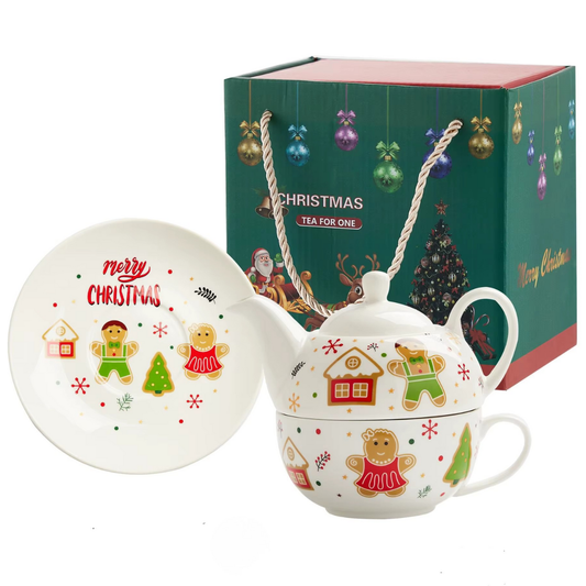 Zestaw świąteczny dzbanek z filiżanką i talerzykiem