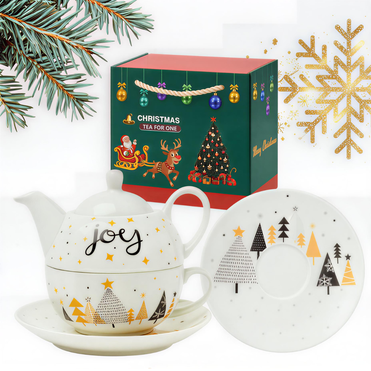 Zestaw świąteczny dzbanek z filiżanką i talerzykiem